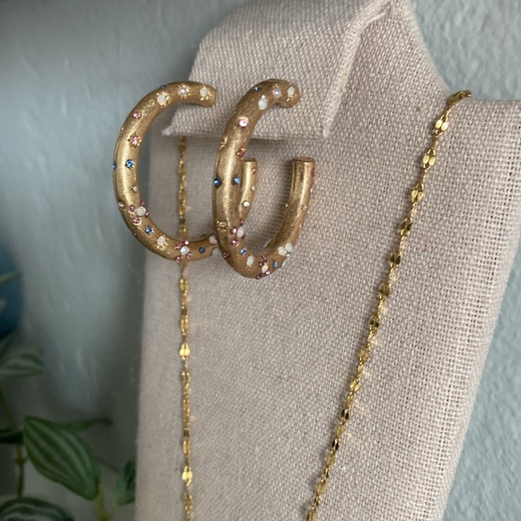 New Golden Hoop Earrings Necklace and Bracelet Set #70 - Picture 2 of 10